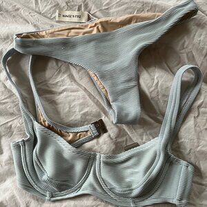 EUC Zulu & Zephyr blue bikini set Signature Stripe Bra Cup and Curve Brief